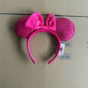 Disney Parks Hot Pink Bow and Sparkle Ears Minnie Mouse Headband